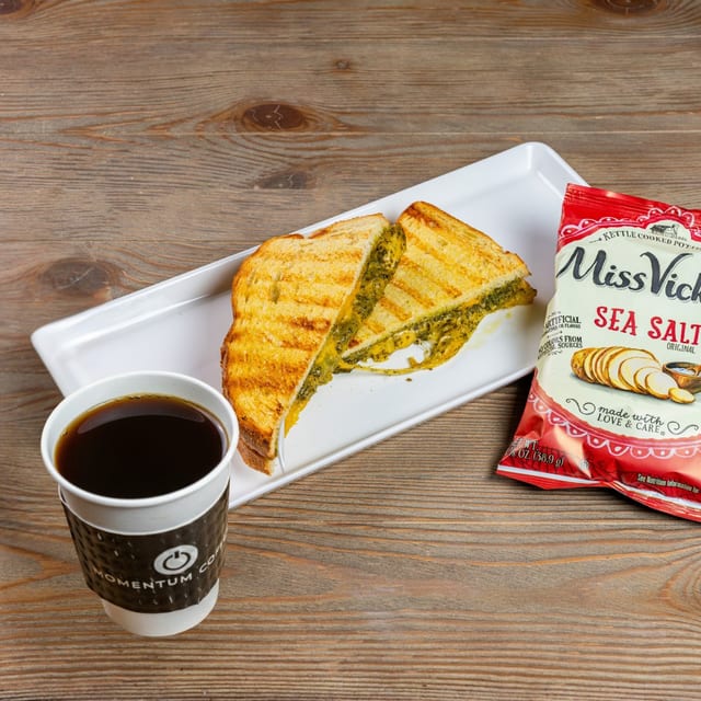 Mo' Melt & Chips & Hot Coffee.