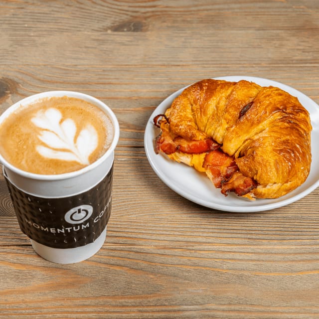 Hot Latte & Breakfast Croissant Sandwich.