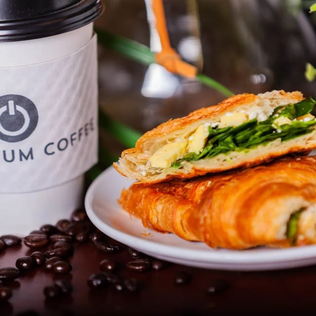 Spinach, Egg & Feta Croissant Sandwich.