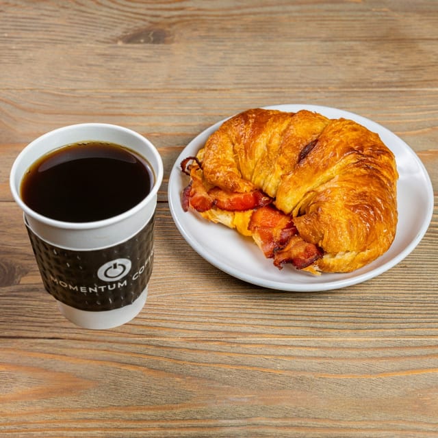 Hot Coffee & Breakfast Croissant Sandwich.